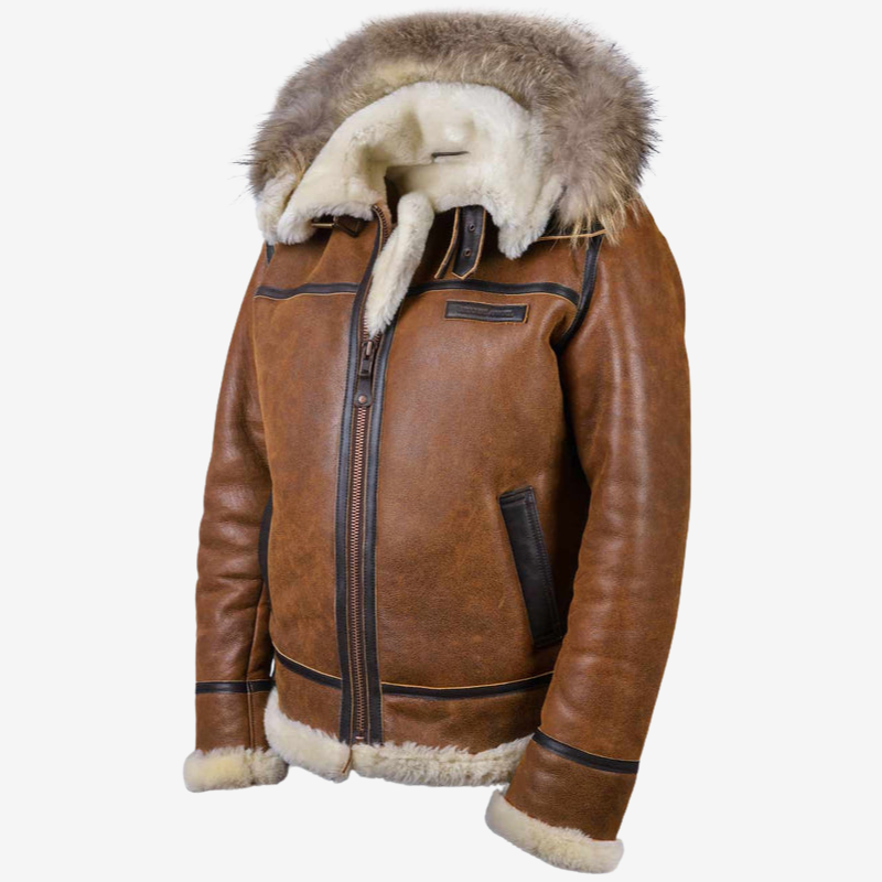 Vicente™ | Chaqueta de Cuero con Capucha de Piel