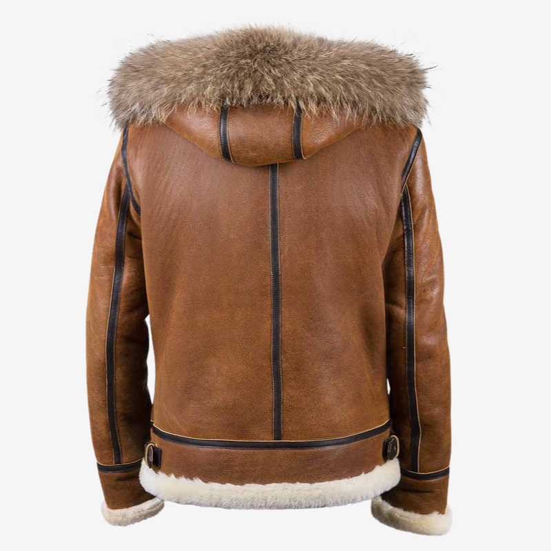 Vicente™ | Chaqueta de Cuero con Capucha de Piel