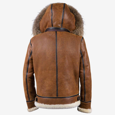 Vicente™ | Chaqueta de Cuero con Capucha de Piel