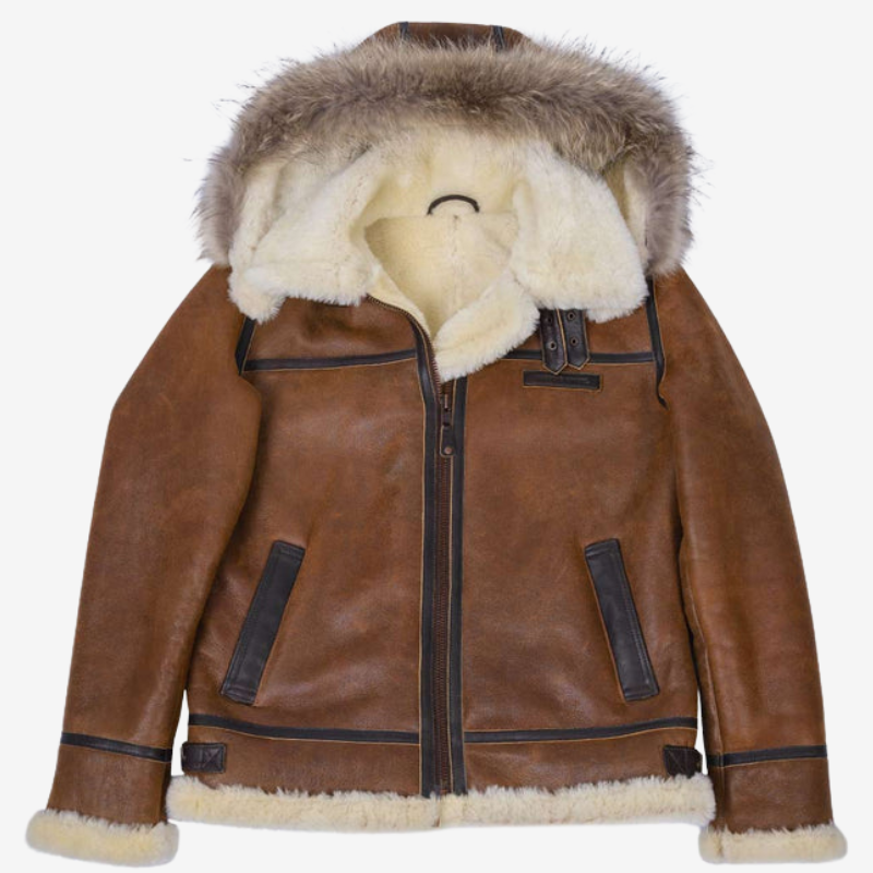 Vicente™ | Chaqueta de Cuero con Capucha de Piel