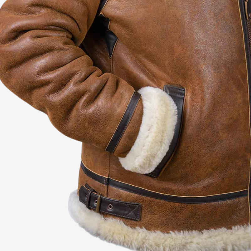 Vicente™ | Chaqueta de Cuero con Capucha de Piel